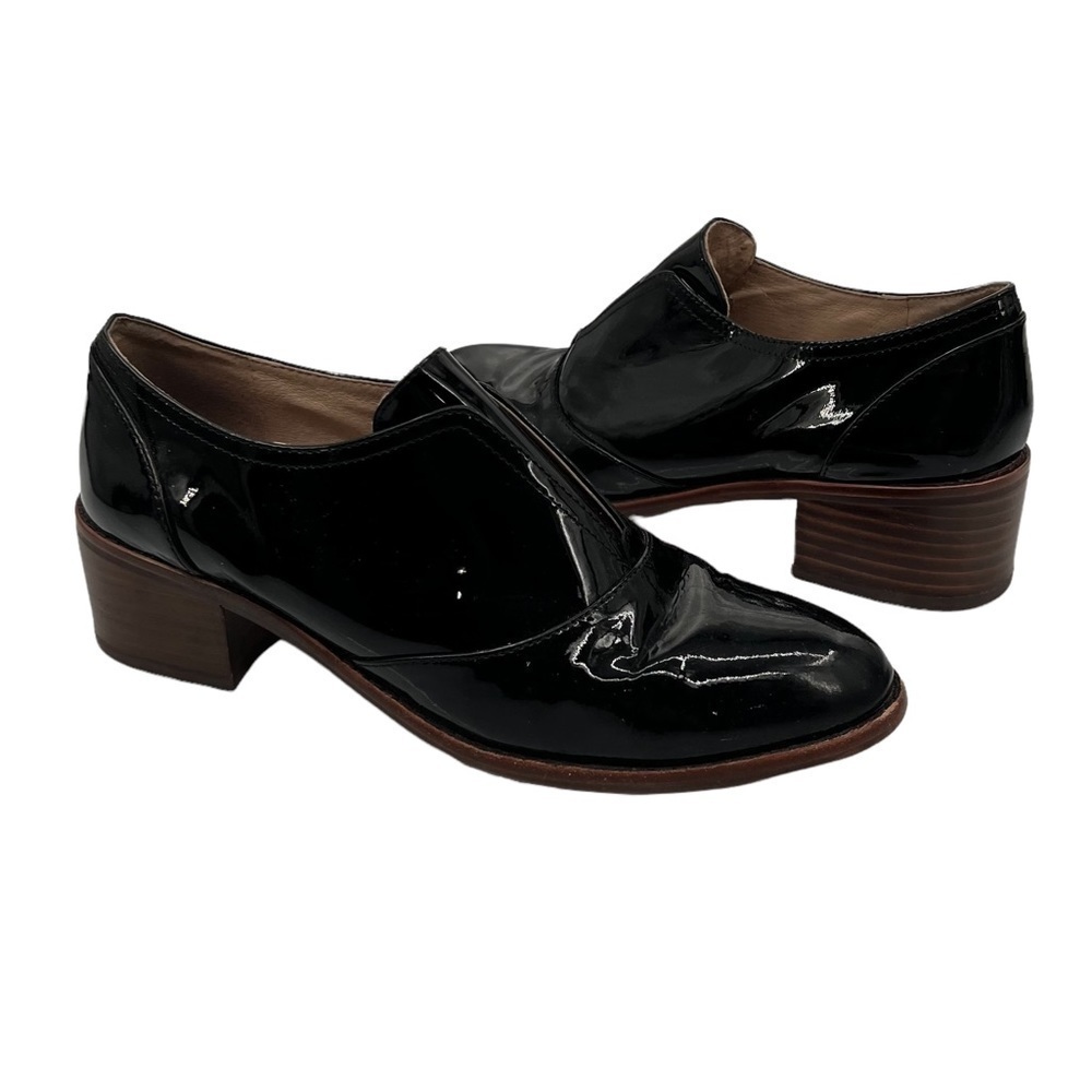 Louise et Cie Black Patent Pointed Toe Block Heel Loafers Size 7 (37) Women's